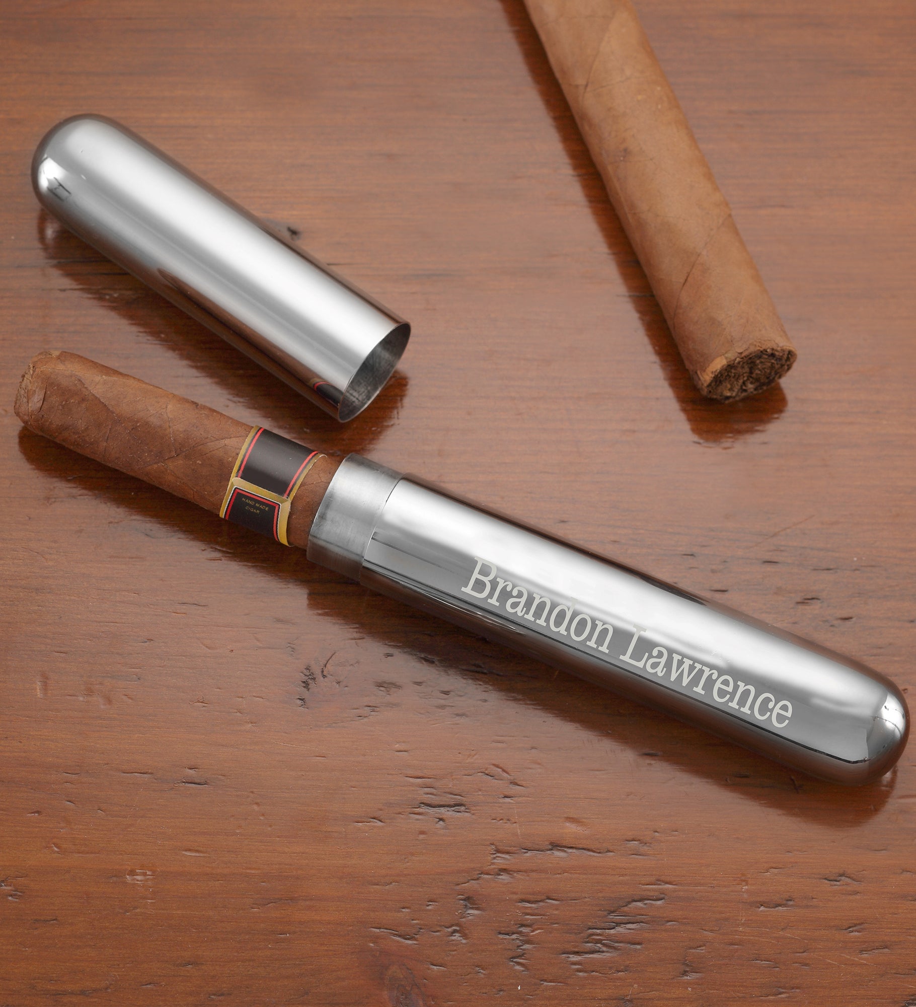 Engraved Silver Cigar Case and Cutter 